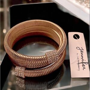 Jennifer & Co gold tone coiled bracelet w/ CZ  end accents